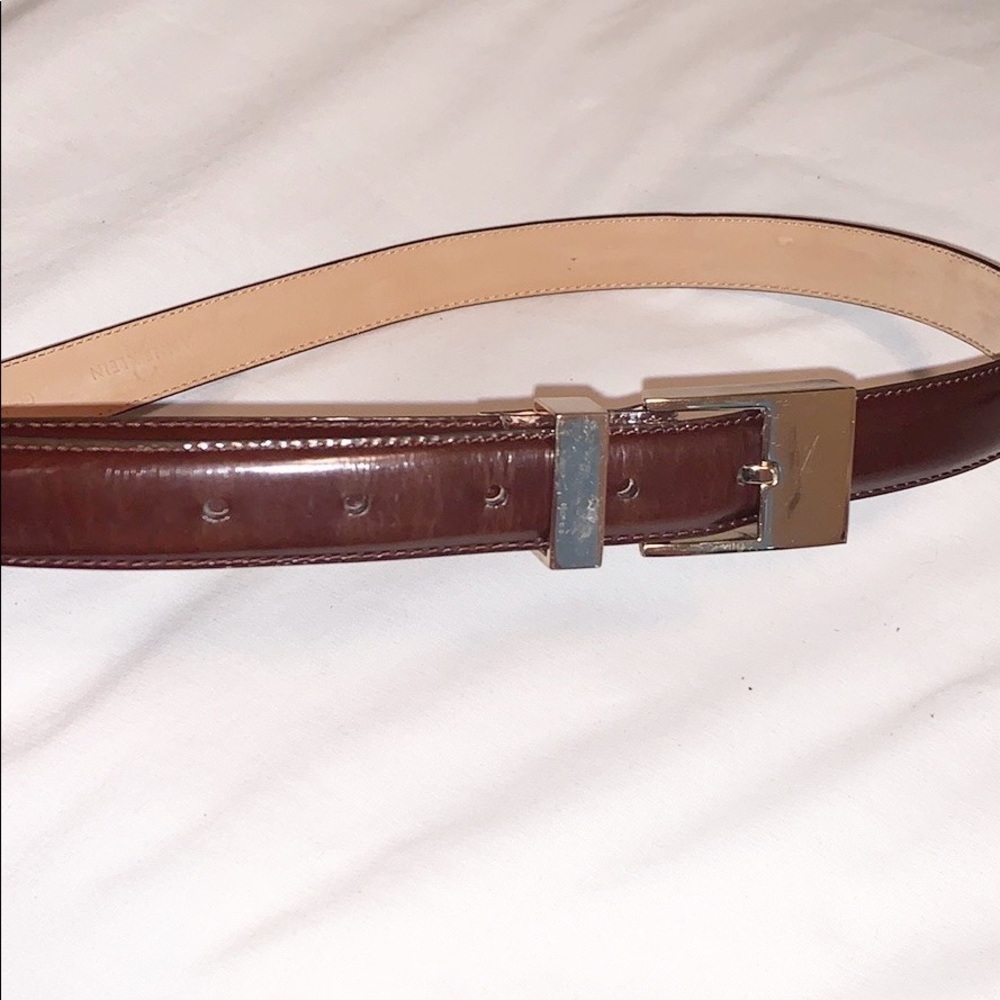 ANNE KLEIN 2 Brown smooth leather belt with gold hardware-Size large